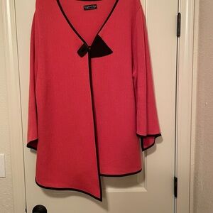 Coral Asymmetrical Cardigan/Jacket with Black Trim